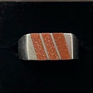 Sterling Silver 925 Mexico Goldstone Inlay Ring